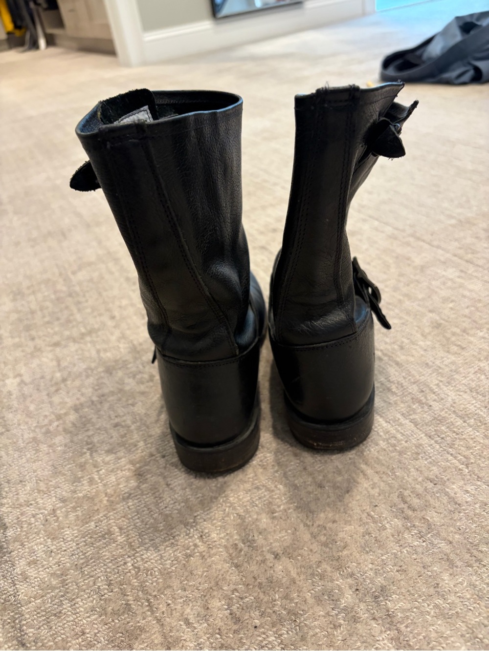 Frye Black Leather Mid-Calf Combat Boots